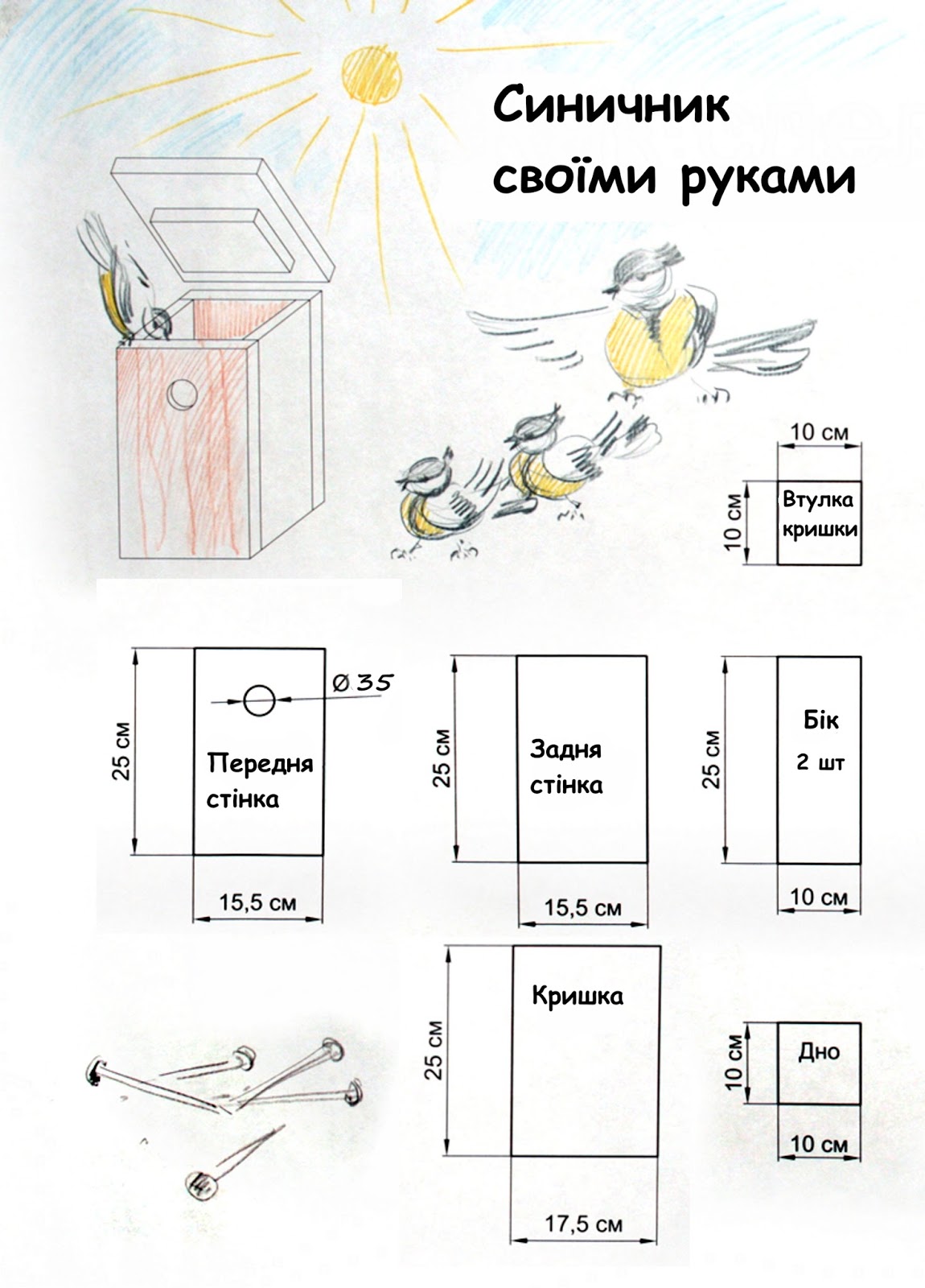 Синичник своими руками из дерева чертежи