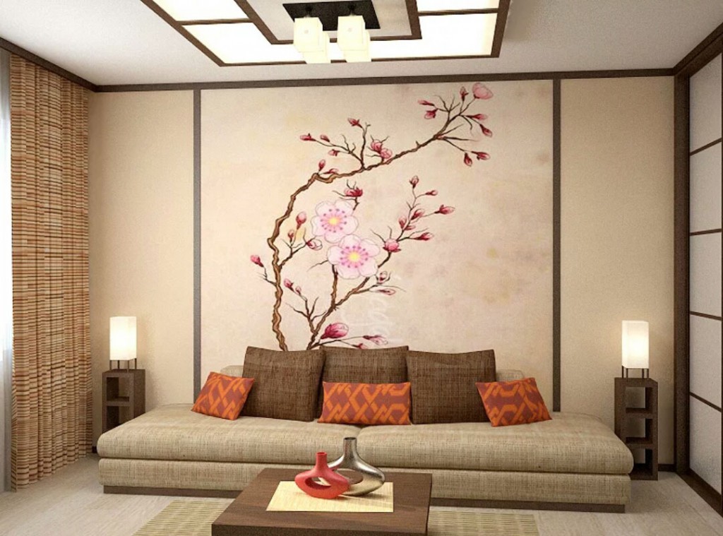 Низкий диван в гостиной японского стиля
