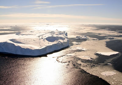 A giant iceberg in the ocean near Antartica