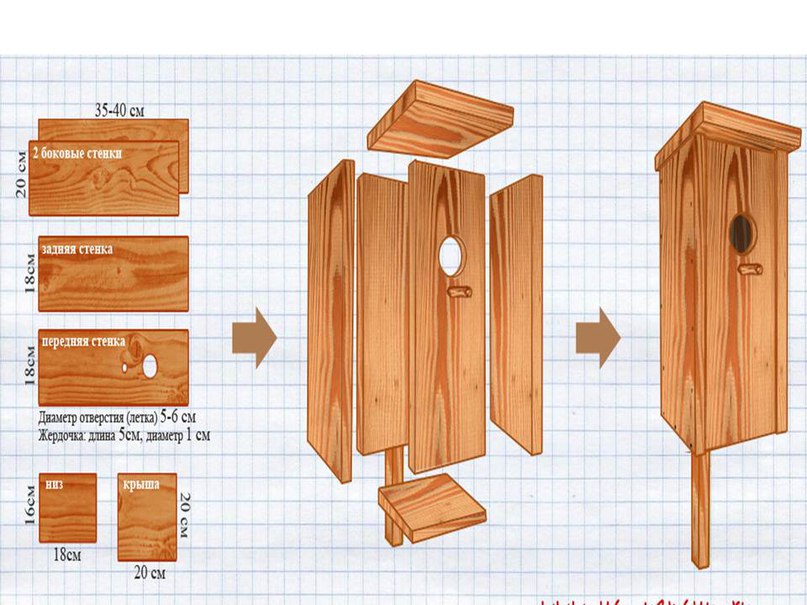 Сделать скворечник своими руками из дерева размеры чертежи фото