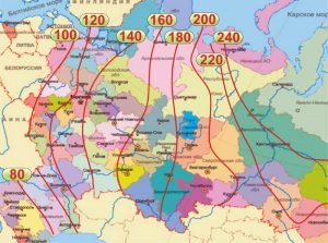 Карта нормативной глубины промерзания почвы в разных регионах России
