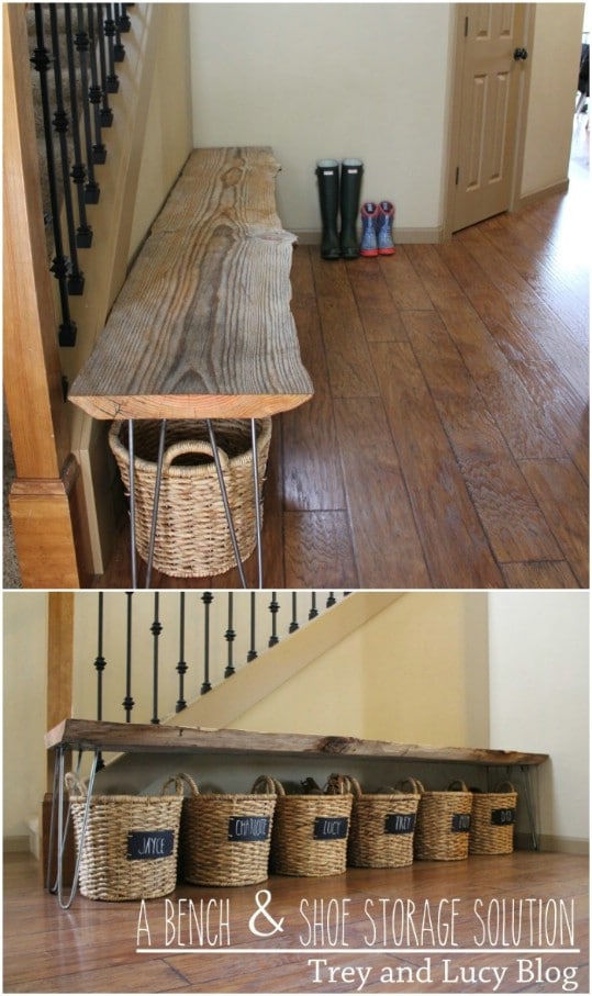 DIY Bench And Basket Storage