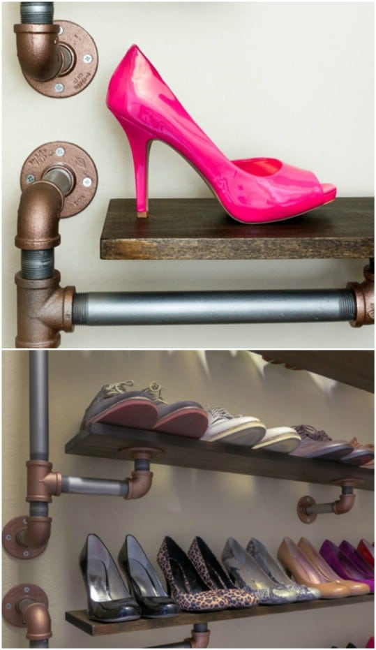 DIY Industrial Style Built In Shoe Rack