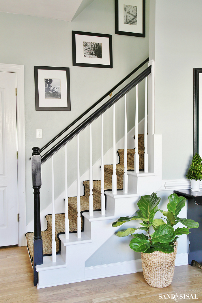 Painted Staircase Makeover with Seagrass Stair Runner 