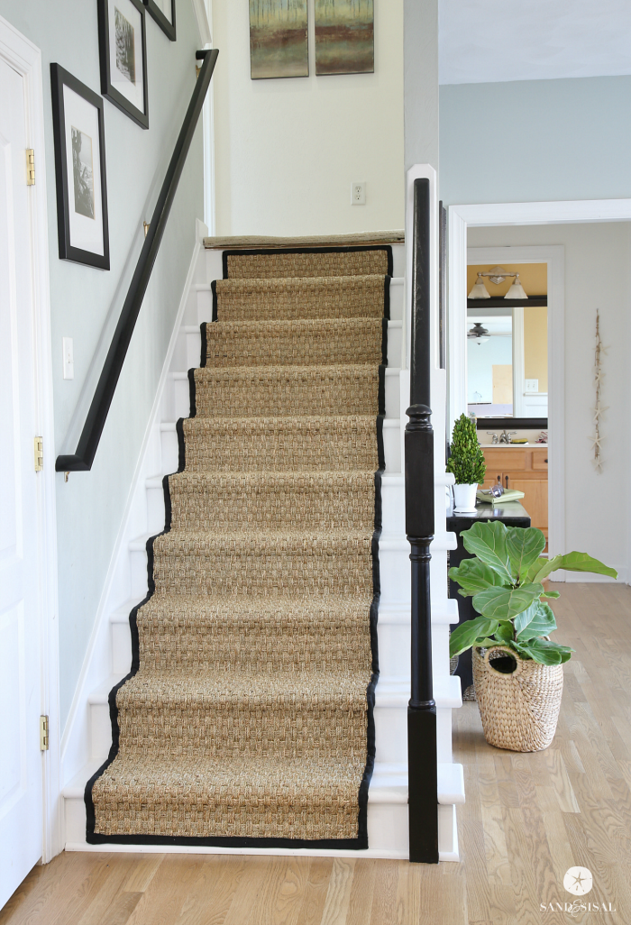 Painted Staircase Makeover with Seagrass Stair Runner